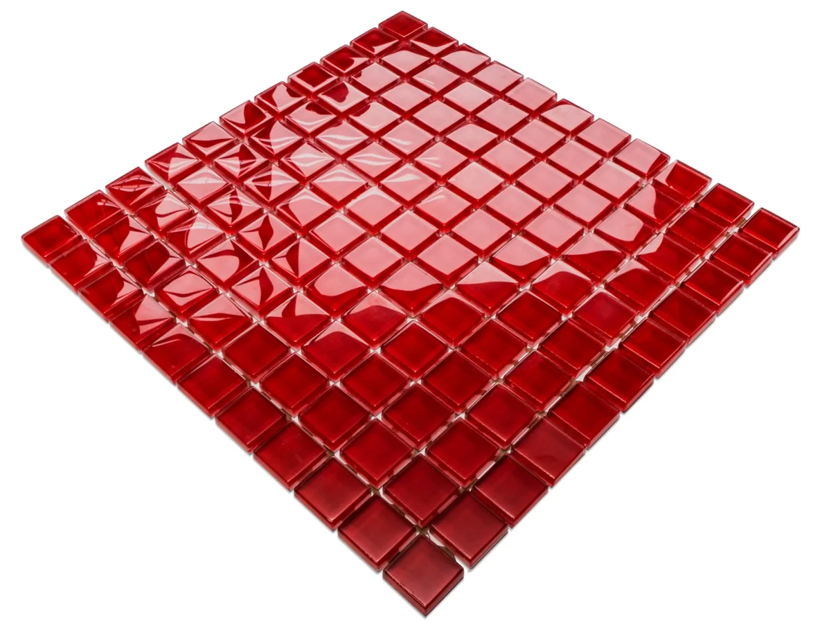 MOZAIKA SZKLANA CZERWONA RED 30x30cm 8mm – dekoracyjne do wnętrz – Szklane Mozaiki