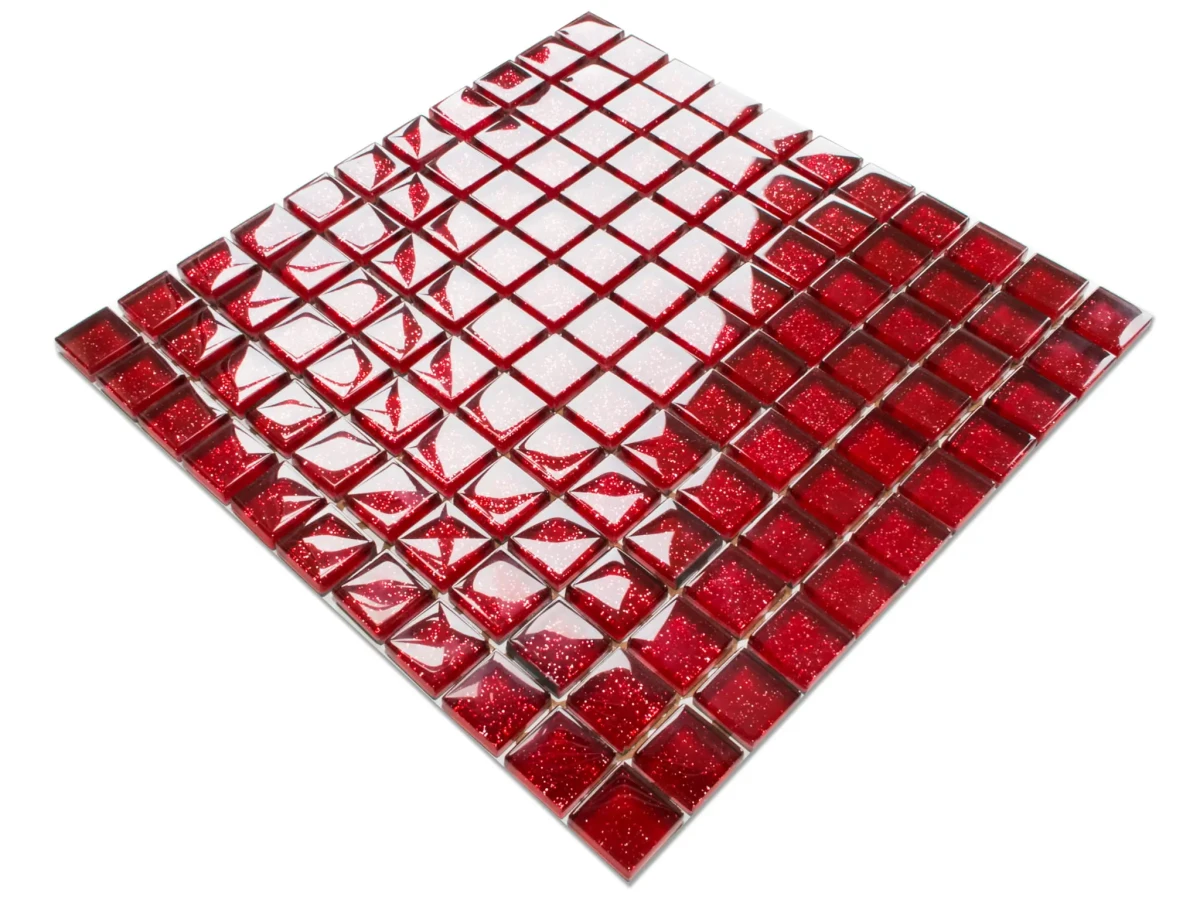 MOZAIKA SZKLANA CZERWONA RED BROKAT 30x30cm 8mm – dekoracyjne do wnętrz – Szklane Mozaiki