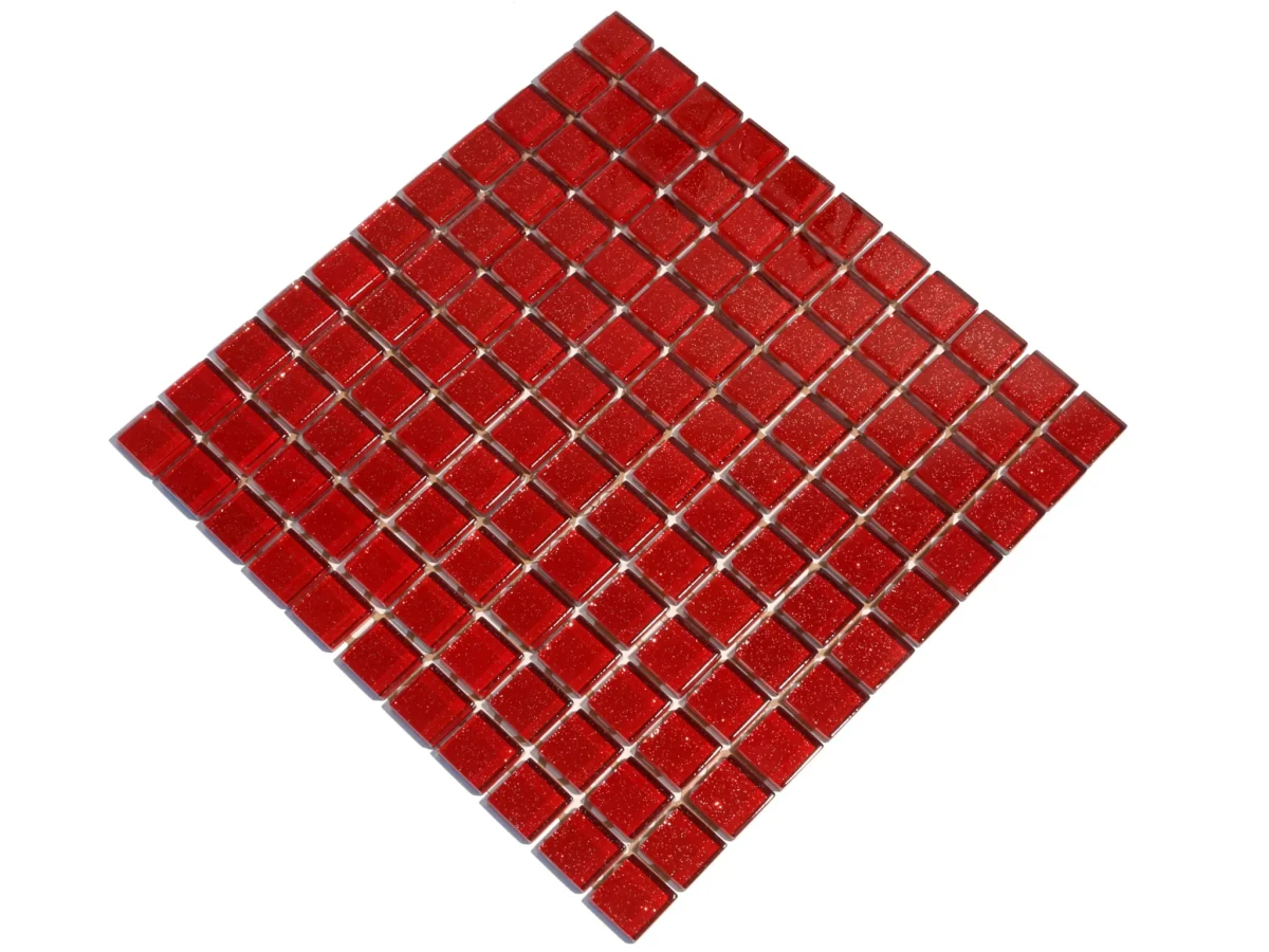 MOZAIKA SZKLANA CZERWONA RED BROKAT 30x30cm 8mm – dekoracyjne do wnętrz – Szklane Mozaiki