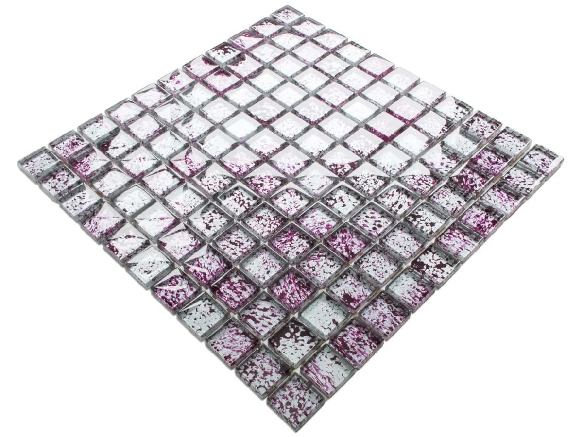 MOZAIKA SZKLANA FIOLET SILVER 30x30cm 8mm – dekoracyjne do wnętrz – Szklane Mozaiki