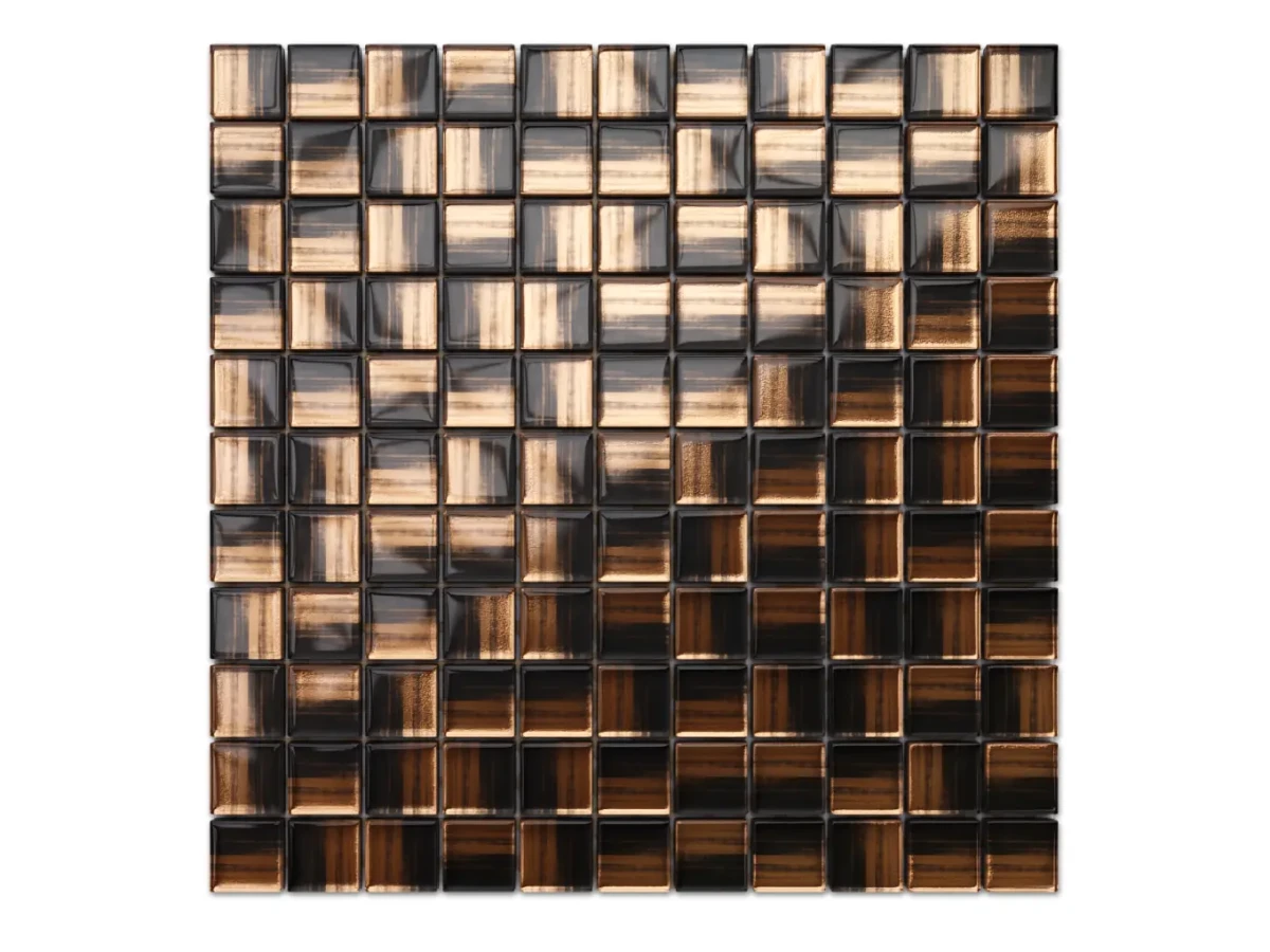 MOZAIKA SZKLANA COPPER NERO CZARNA MIEDZIANA ZŁOTA 30x30cm 8mm – dekoracyjne do wnętrz – Szklane Mozaiki