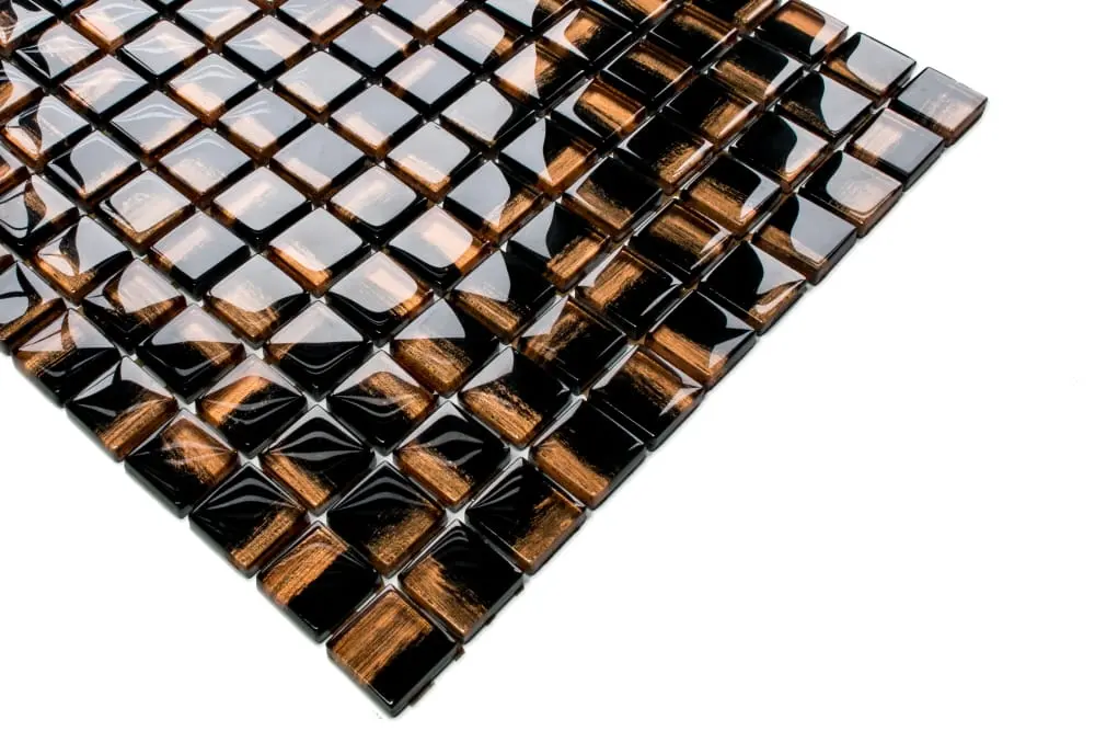MOZAIKA SZKLANA COPPER NERO CZARNA MIEDZIANA ZŁOTA 30x30cm 8mm – dekoracyjne do wnętrz – Szklane Mozaiki