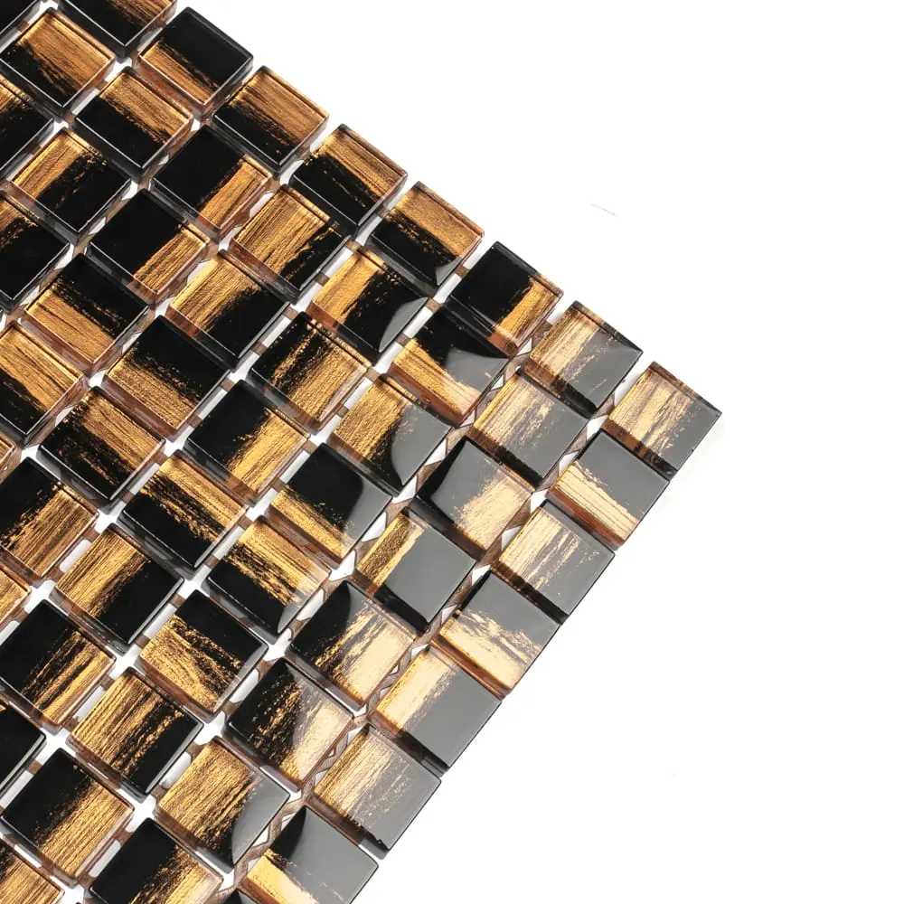 MOZAIKA SZKLANA COPPER NERO CZARNA MIEDZIANA ZŁOTA 30x30cm 8mm – dekoracyjne do wnętrz – Szklane Mozaiki