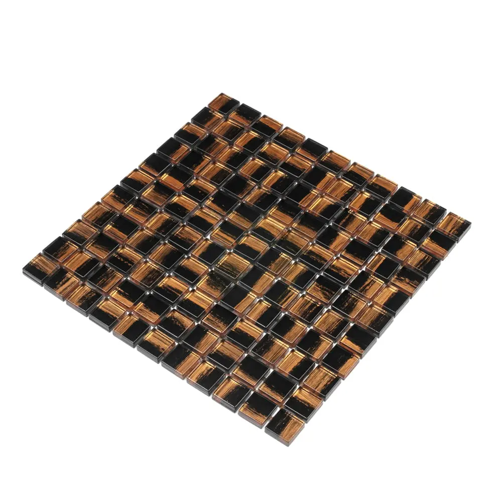 MOZAIKA SZKLANA COPPER NERO CZARNA MIEDZIANA ZŁOTA 30x30cm 8mm – dekoracyjne do wnętrz – Szklane Mozaiki