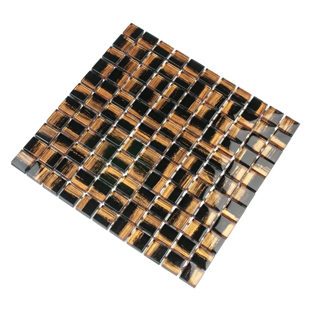 MOZAIKA SZKLANA COPPER NERO CZARNA MIEDZIANA ZŁOTA 30x30cm 8mm – dekoracyjne do wnętrz – Szklane Mozaiki
