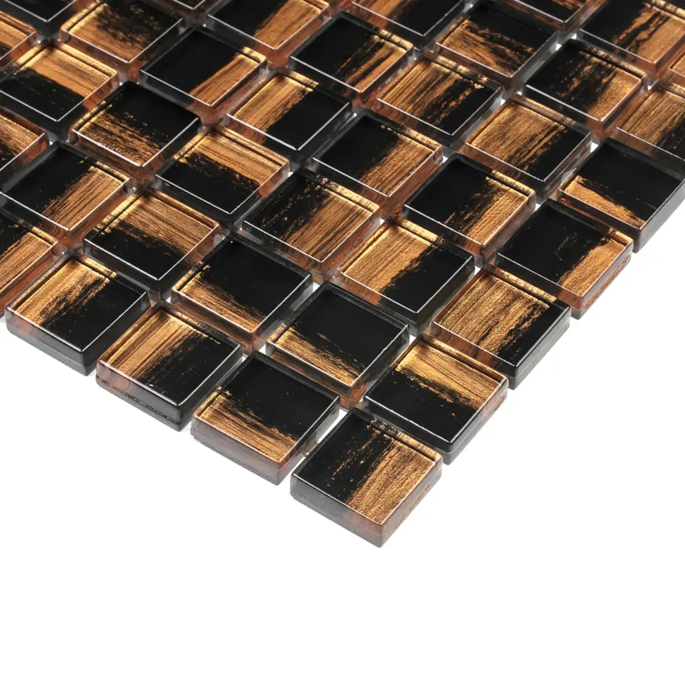 MOZAIKA SZKLANA COPPER NERO CZARNA MIEDZIANA ZŁOTA 30x30cm 8mm – dekoracyjne do wnętrz – Szklane Mozaiki