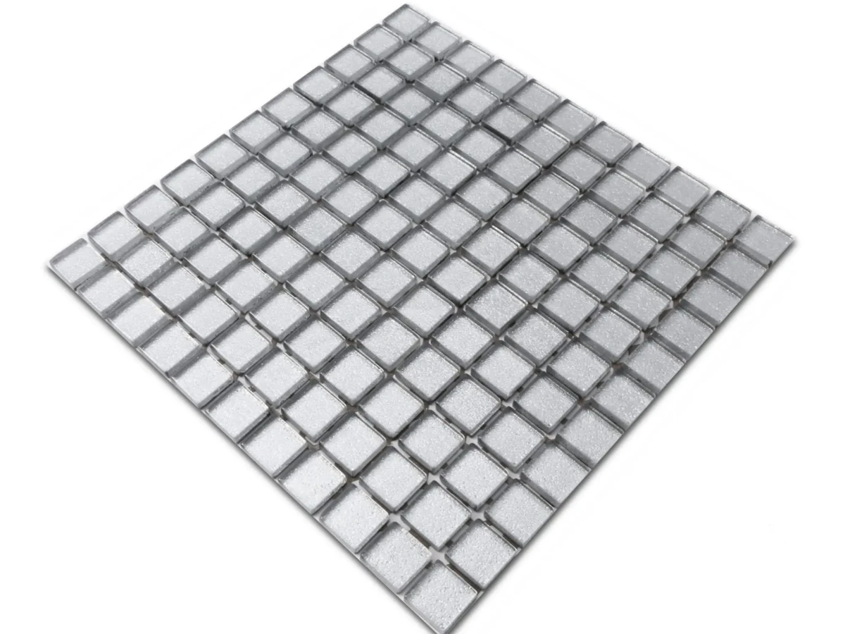 MOZAIKA SZKLANA SREBRNA SILVER BROKAT  30x30cm 8mm – dekoracyjne do wnętrz – Szklane Mozaiki
