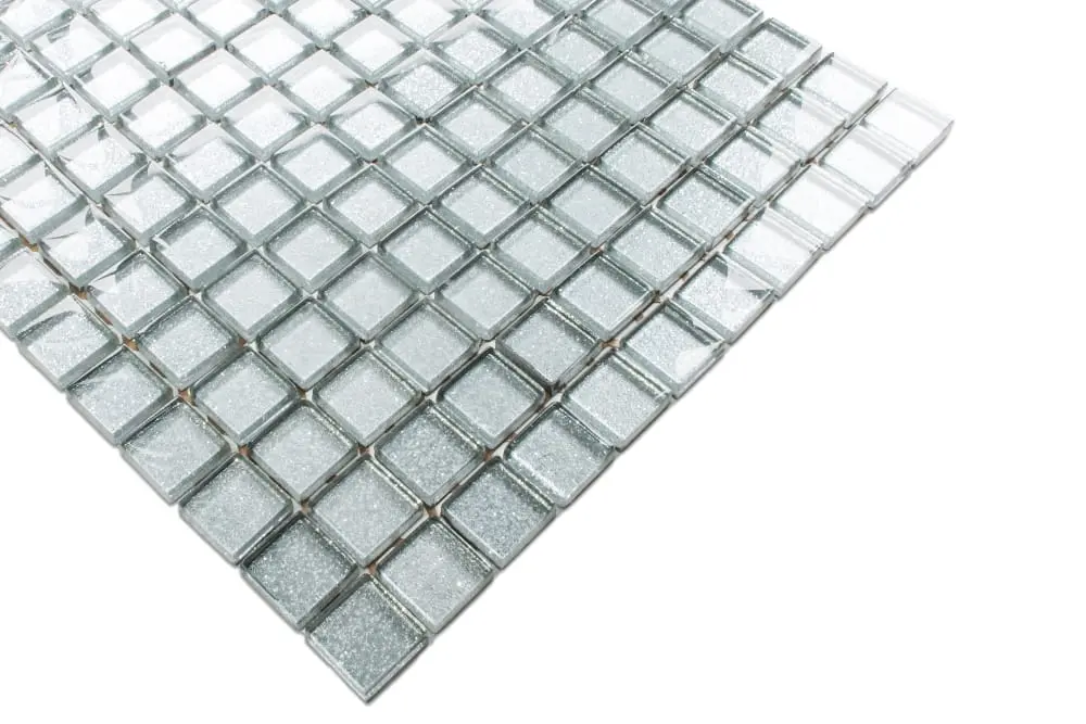 MOZAIKA SZKLANA SREBRNA SILVER BROKAT  30x30cm 8mm – dekoracyjne do wnętrz – Szklane Mozaiki
