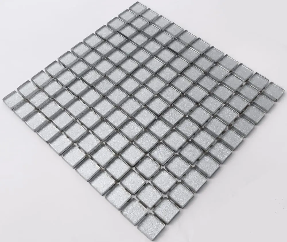 MOZAIKA SZKLANA SREBRNA SILVER BROKAT  30x30cm 8mm – dekoracyjne do wnętrz – Szklane Mozaiki