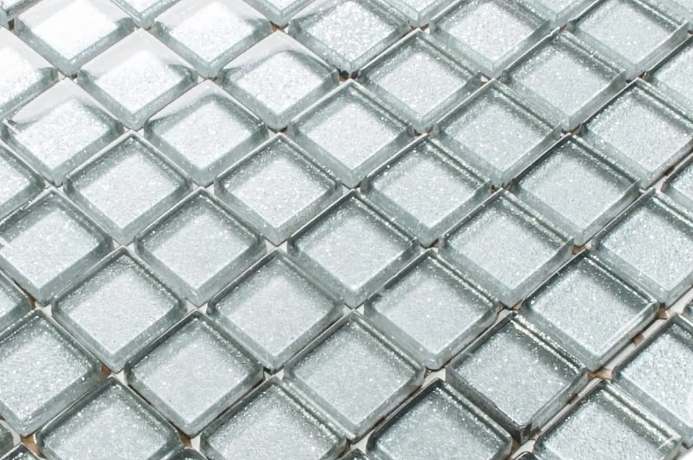 MOZAIKA SZKLANA SREBRNA SILVER BROKAT  30x30cm 8mm – dekoracyjne do wnętrz – Szklane Mozaiki