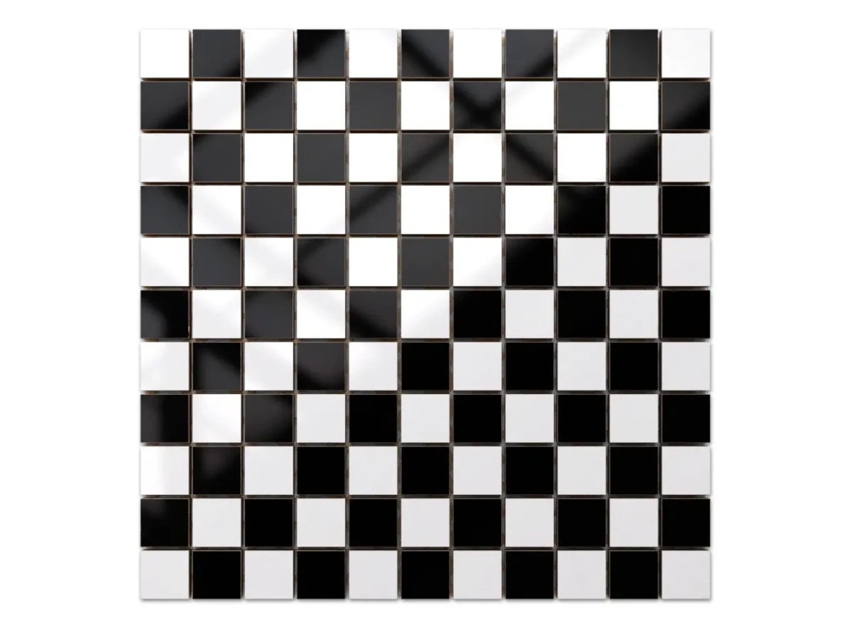 MOZAIKA CERAMICZNA CZARNA / BIAŁA (SZACHOWNICA) kostka 2.5 30X30cm – dekoracyjne do wnętrz – Szklane Mozaiki