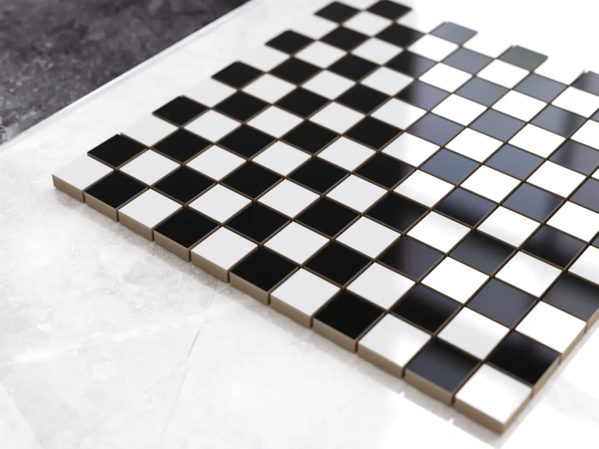 MOZAIKA CERAMICZNA CZARNA / BIAŁA (SZACHOWNICA) kostka 2.5 30X30cm – dekoracyjne do wnętrz – Szklane Mozaiki