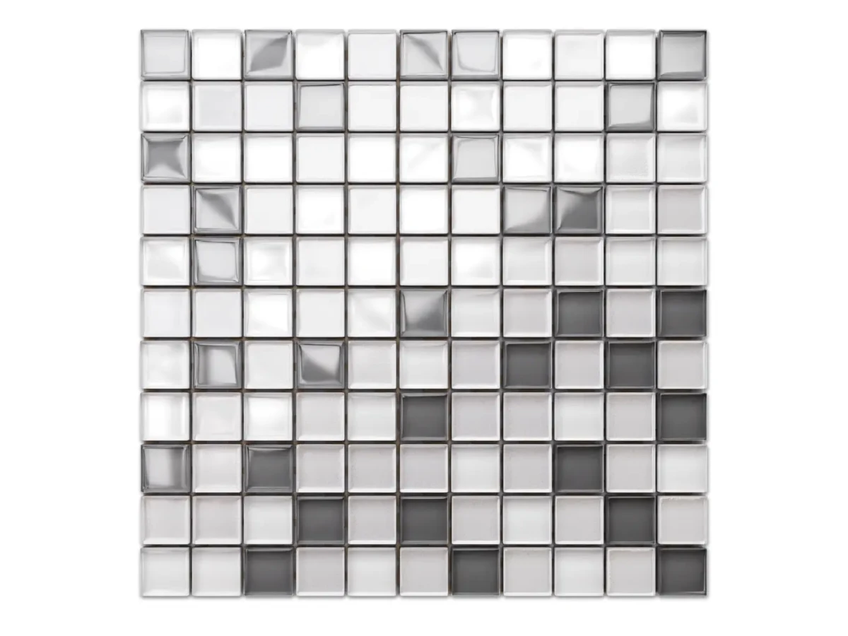 MOZAIKA SZKLANA SZARA PERŁA BIAŁA MIX 30X30CM – dekoracyjne do wnętrz – Szklane Mozaiki