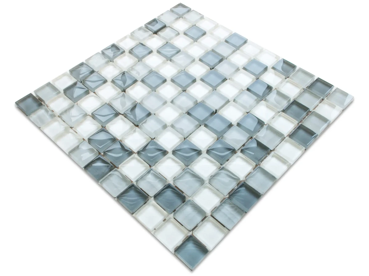 MOZAIKA SZKLANA SZARA PERŁA BIAŁA MIX 30X30CM – dekoracyjne do wnętrz – Szklane Mozaiki