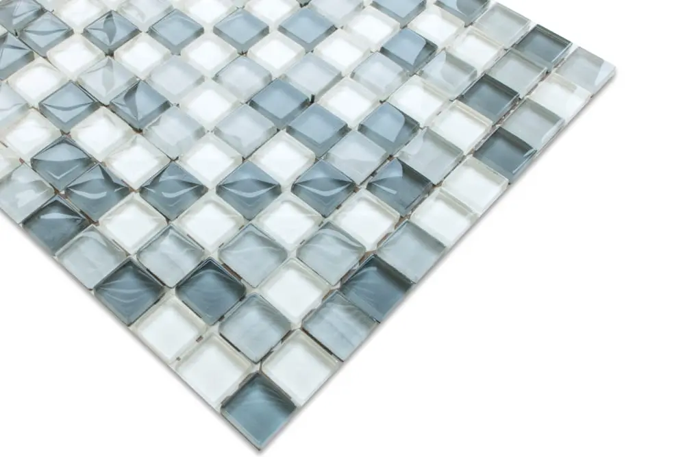 MOZAIKA SZKLANA SZARA PERŁA BIAŁA MIX 30X30CM – dekoracyjne do wnętrz – Szklane Mozaiki