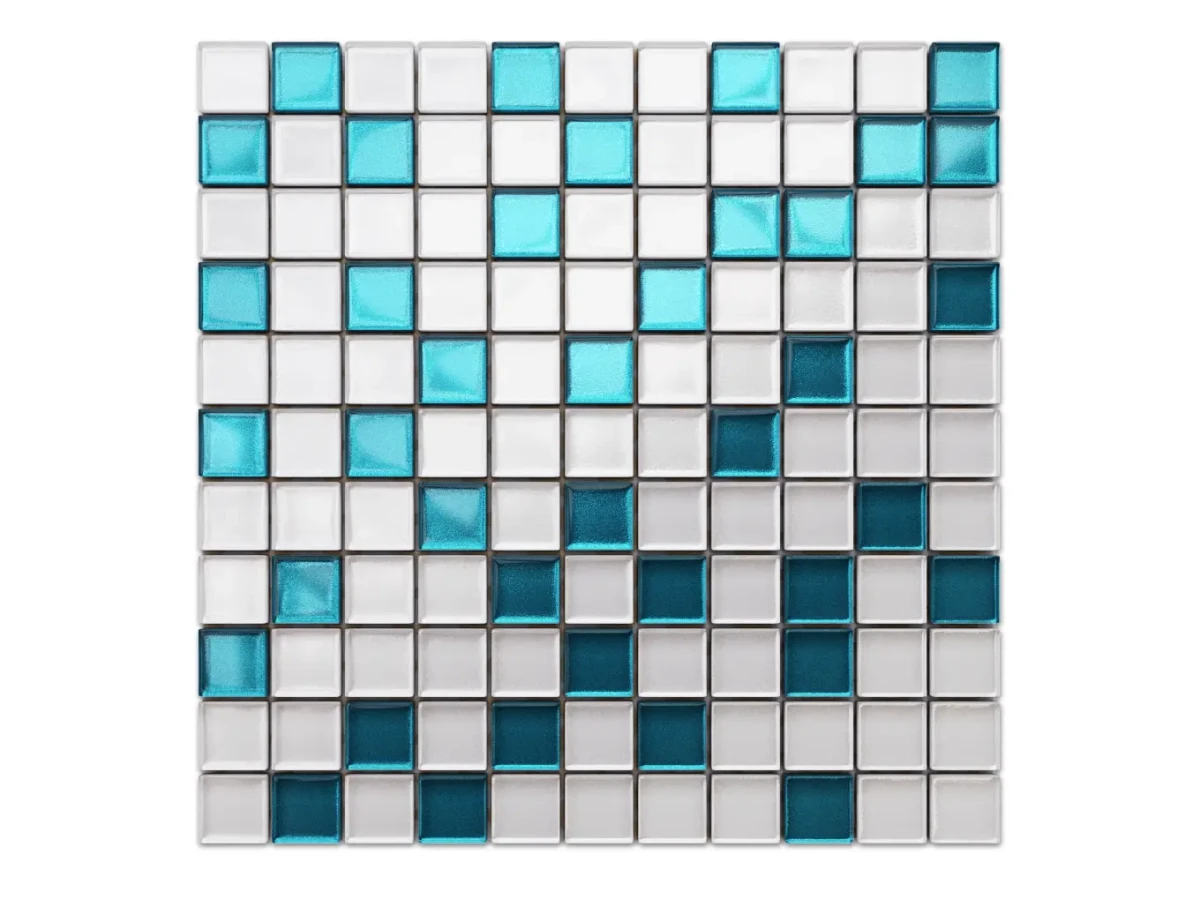 MOZAIKA SZKLANA AZZURO WHITE NIEBIESKA BIAŁA MIX 30X30CM – dekoracyjne do wnętrz – Szklane Mozaiki
