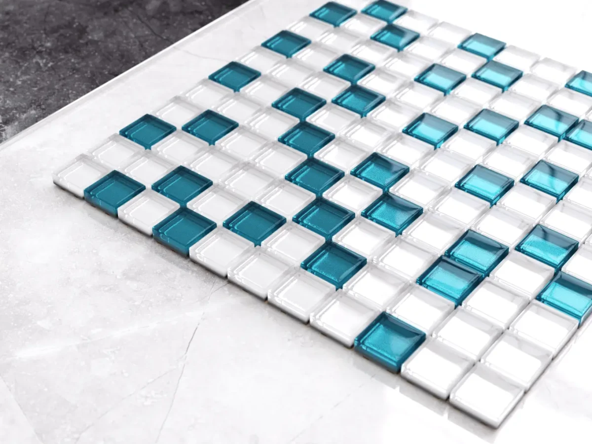MOZAIKA SZKLANA AZZURO WHITE NIEBIESKA BIAŁA MIX 30X30CM – dekoracyjne do wnętrz – Szklane Mozaiki