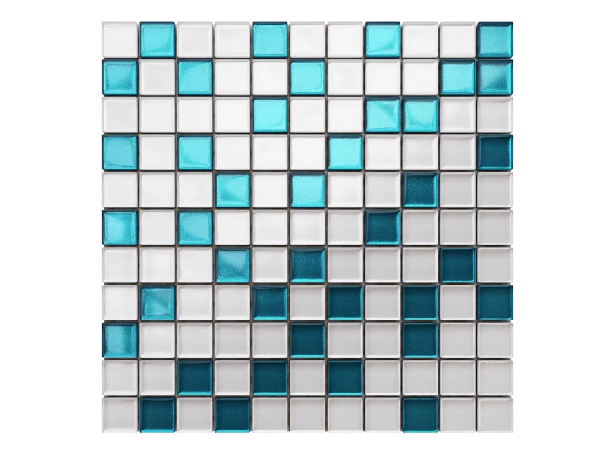 MOZAIKA SZKLANA AZZURO WHITE NIEBIESKA BIAŁA MIX 30X30CM – dekoracyjne do wnętrz – Szklane Mozaiki