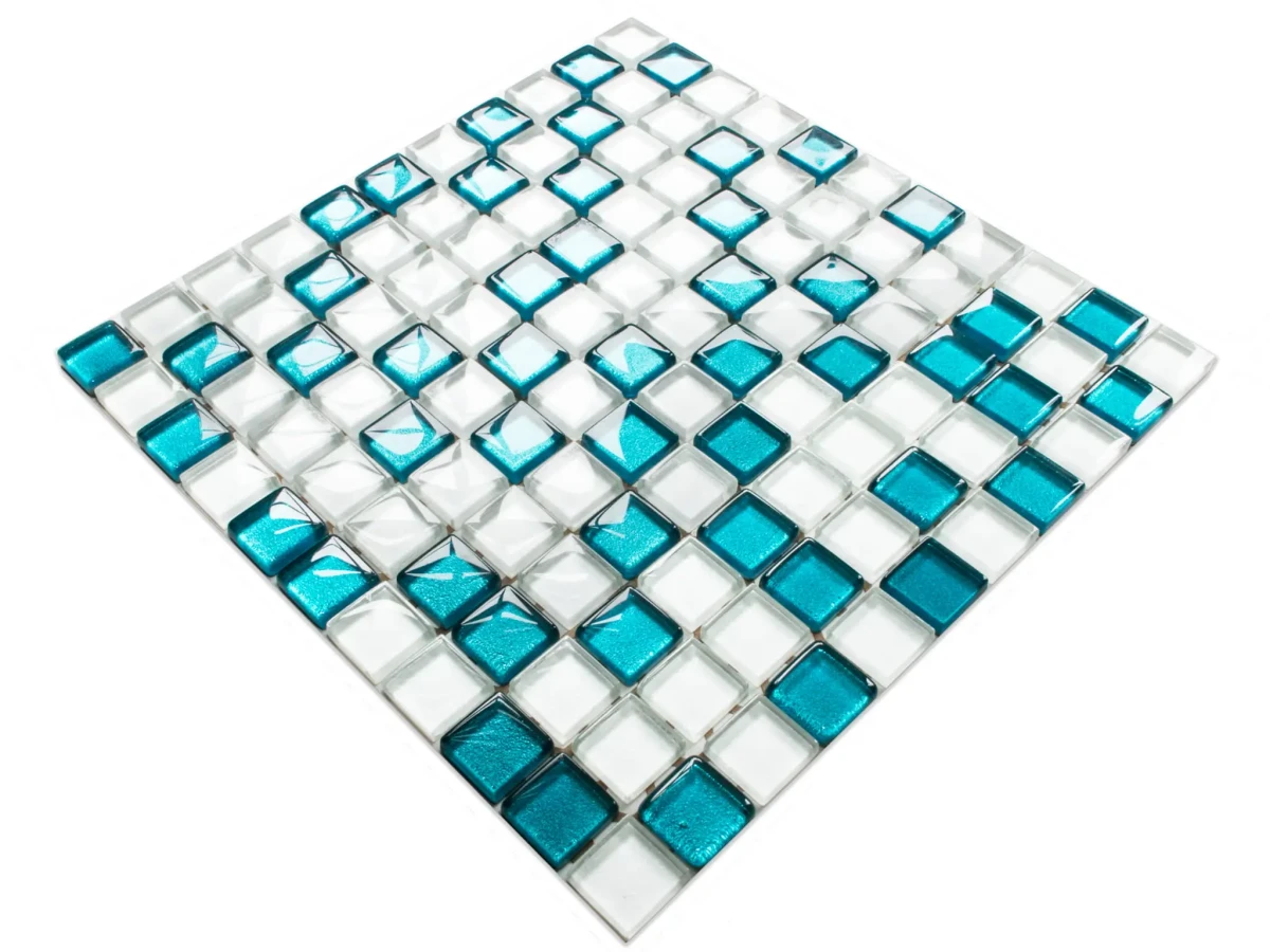 MOZAIKA SZKLANA AZZURO WHITE NIEBIESKA BIAŁA MIX 30X30CM – dekoracyjne do wnętrz – Szklane Mozaiki