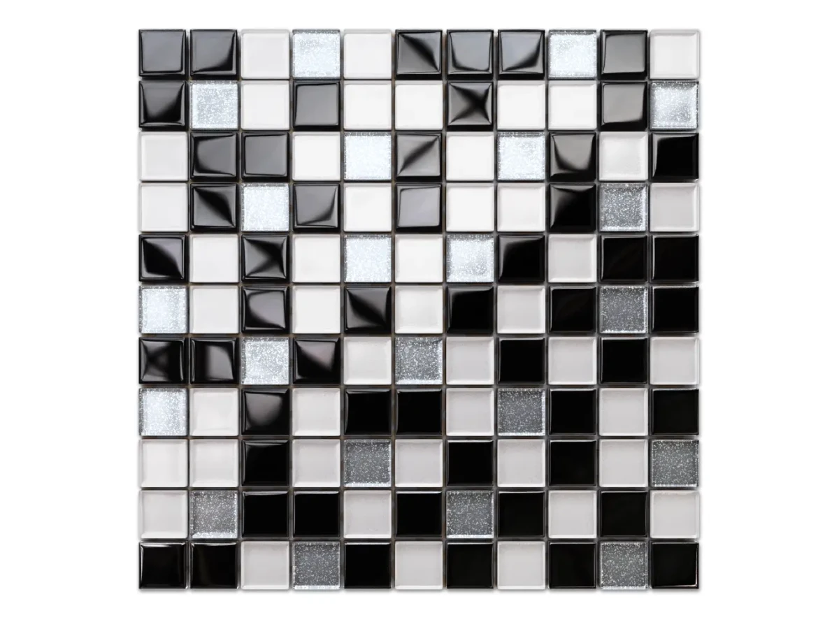 MOZAIKA SZKLANA NERO SILVER WHITE MIX (CZARNA SREBRNA BIAŁA) 30X30CM – dekoracyjne do wnętrz – Szklane Mozaiki