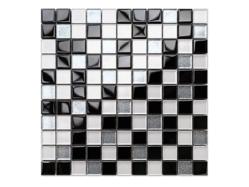 MOZAIKA SZKLANA NERO SILVER WHITE MIX (CZARNA SREBRNA BIAŁA) 30X30CM