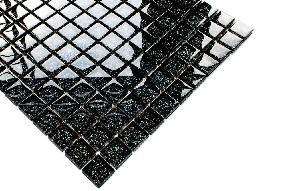 MOZAIKA SZKLANA CZARNA NERO BROKAT HOLOGRAFICZNY – dekoracyjne do wnętrz – Szklane Mozaiki