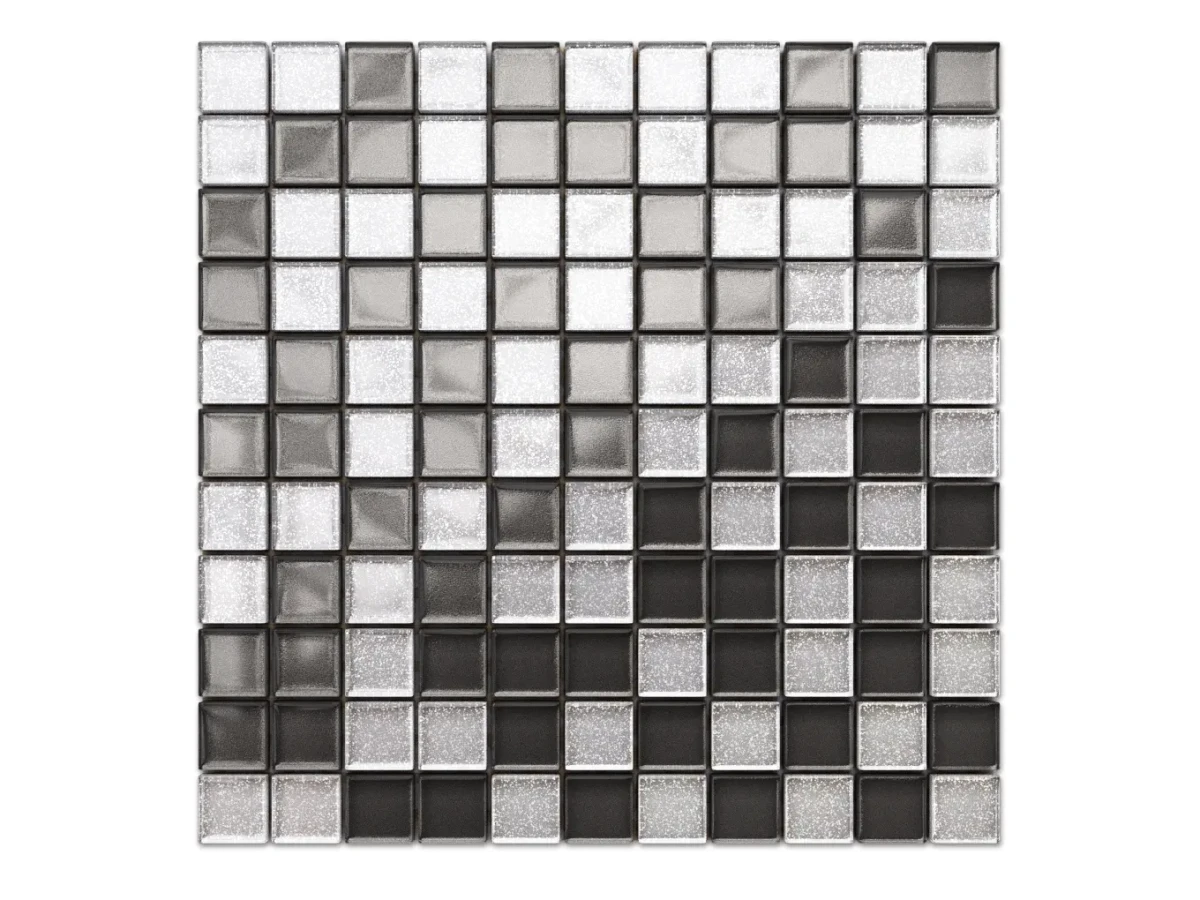 MOZAIKA SZKLANA GRAFIT SILVER BROKAT MIX 30X30 – dekoracyjne do wnętrz – Szklane Mozaiki