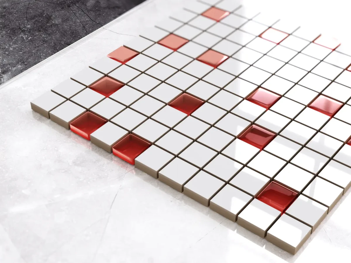 MOZAIKA CERAMICZNA SZKLANA BIAŁA CZERWONA RED – dekoracyjne do wnętrz – Szklane Mozaiki