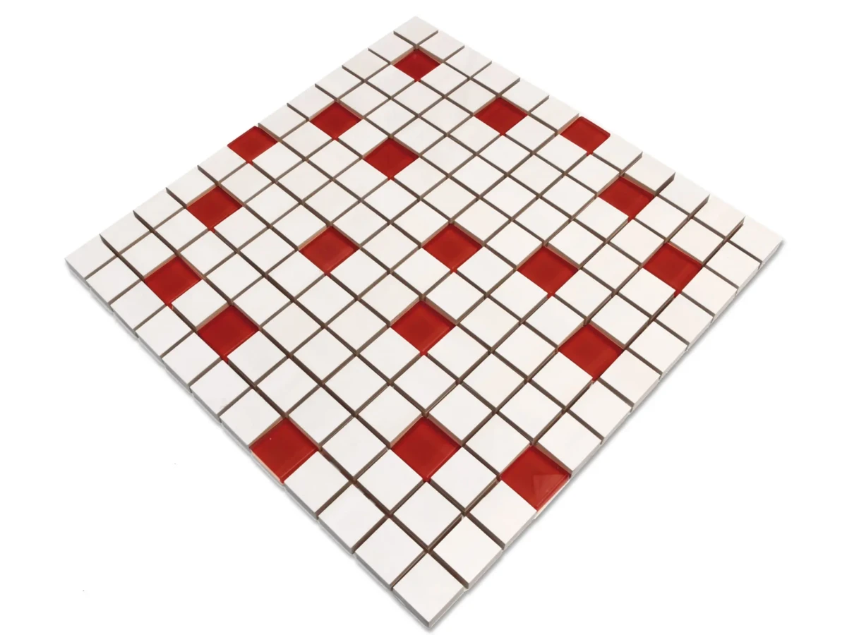 MOZAIKA CERAMICZNA SZKLANA BIAŁA CZERWONA RED – dekoracyjne do wnętrz – Szklane Mozaiki