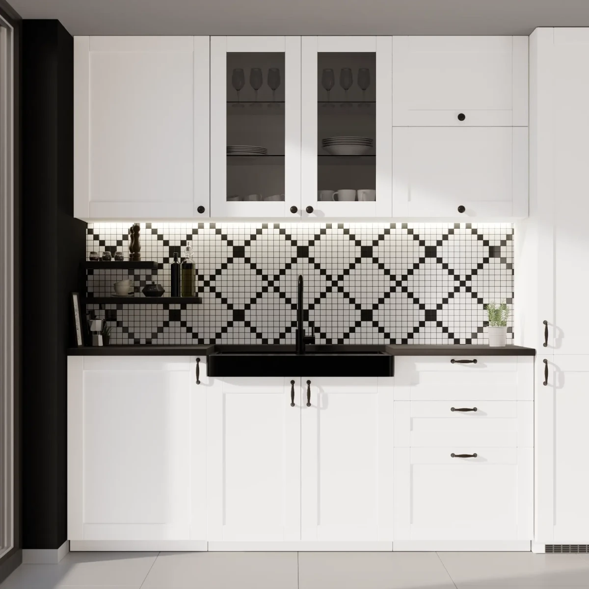 MOZAIKA CERAMICZNA Geometric® 1 CZARNA BIAŁA – dekoracyjne do wnętrz – Szklane Mozaiki