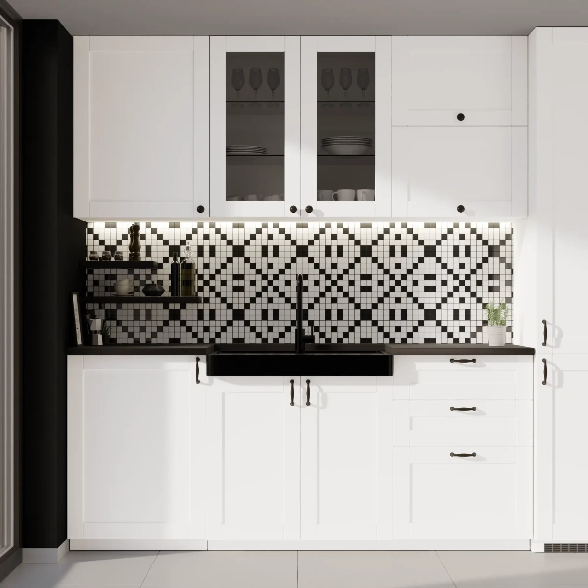 MOZAIKA CERAMICZNA Geometric® 4 CZARNA BIAŁA – dekoracyjne do wnętrz – Szklane Mozaiki