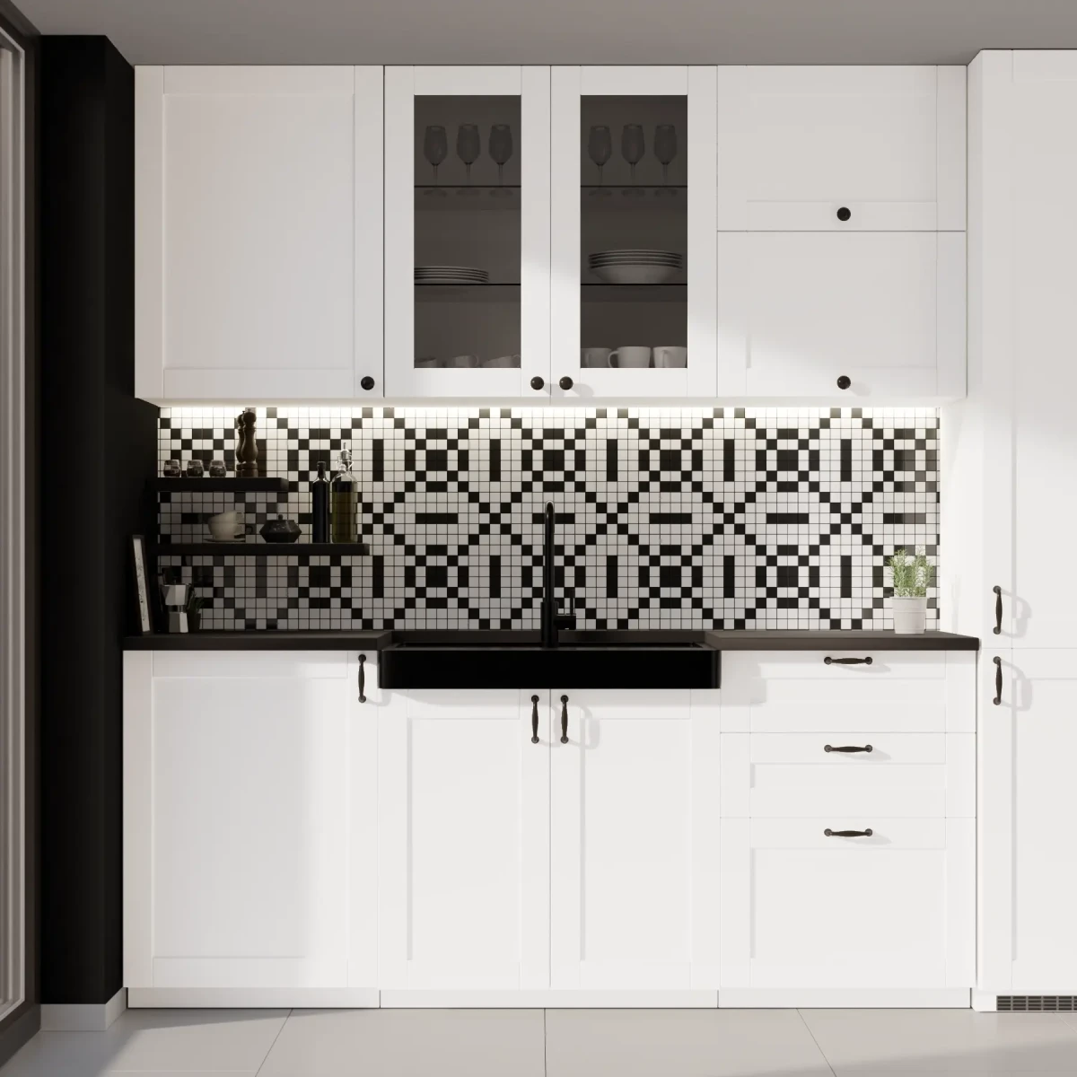 MOZAIKA CERAMICZNA Geometric® 6 CZARNA BIAŁA – dekoracyjne do wnętrz – Szklane Mozaiki