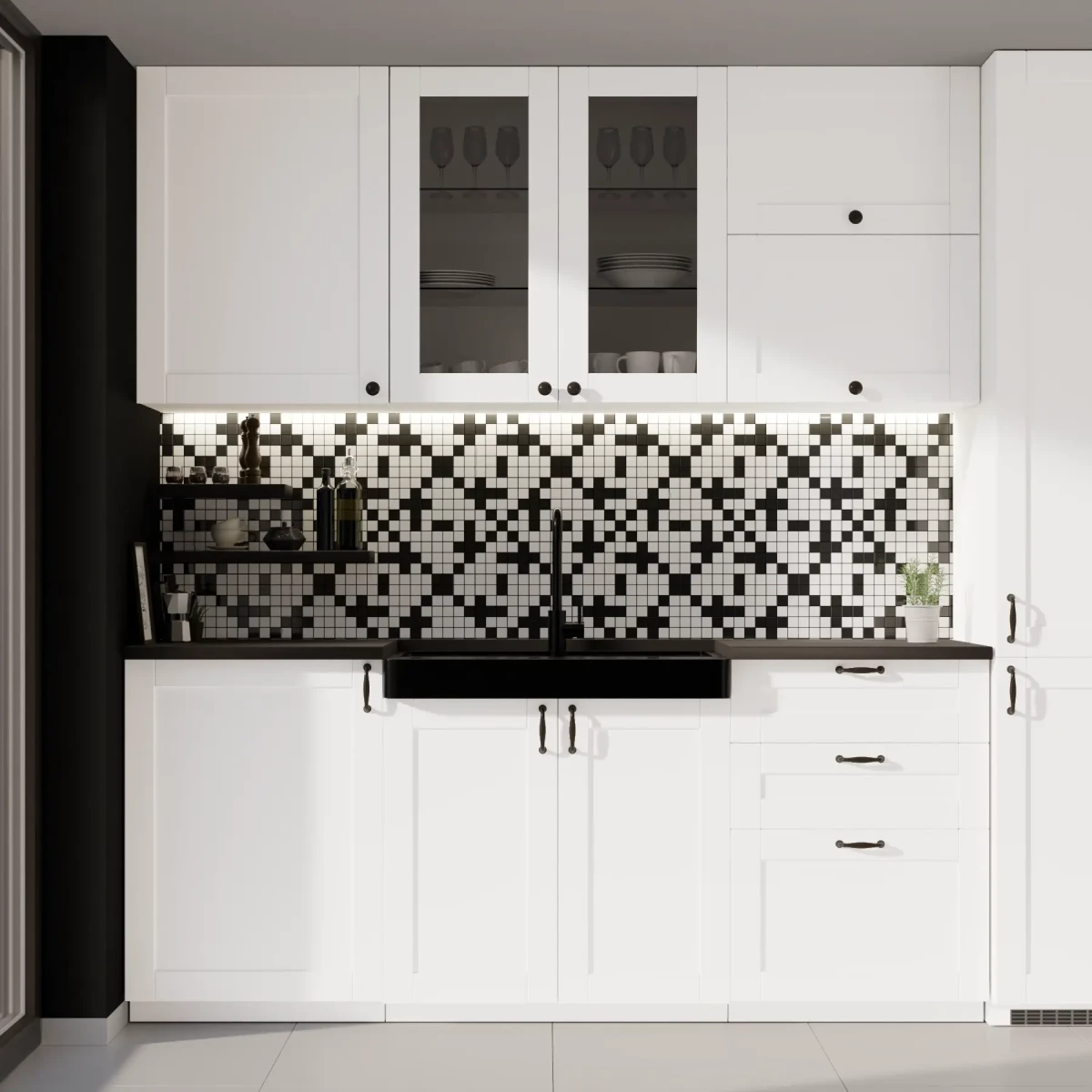 MOZAIKA CERAMICZNA Geometric® 7 CZARNA BIAŁA – dekoracyjne do wnętrz – Szklane Mozaiki