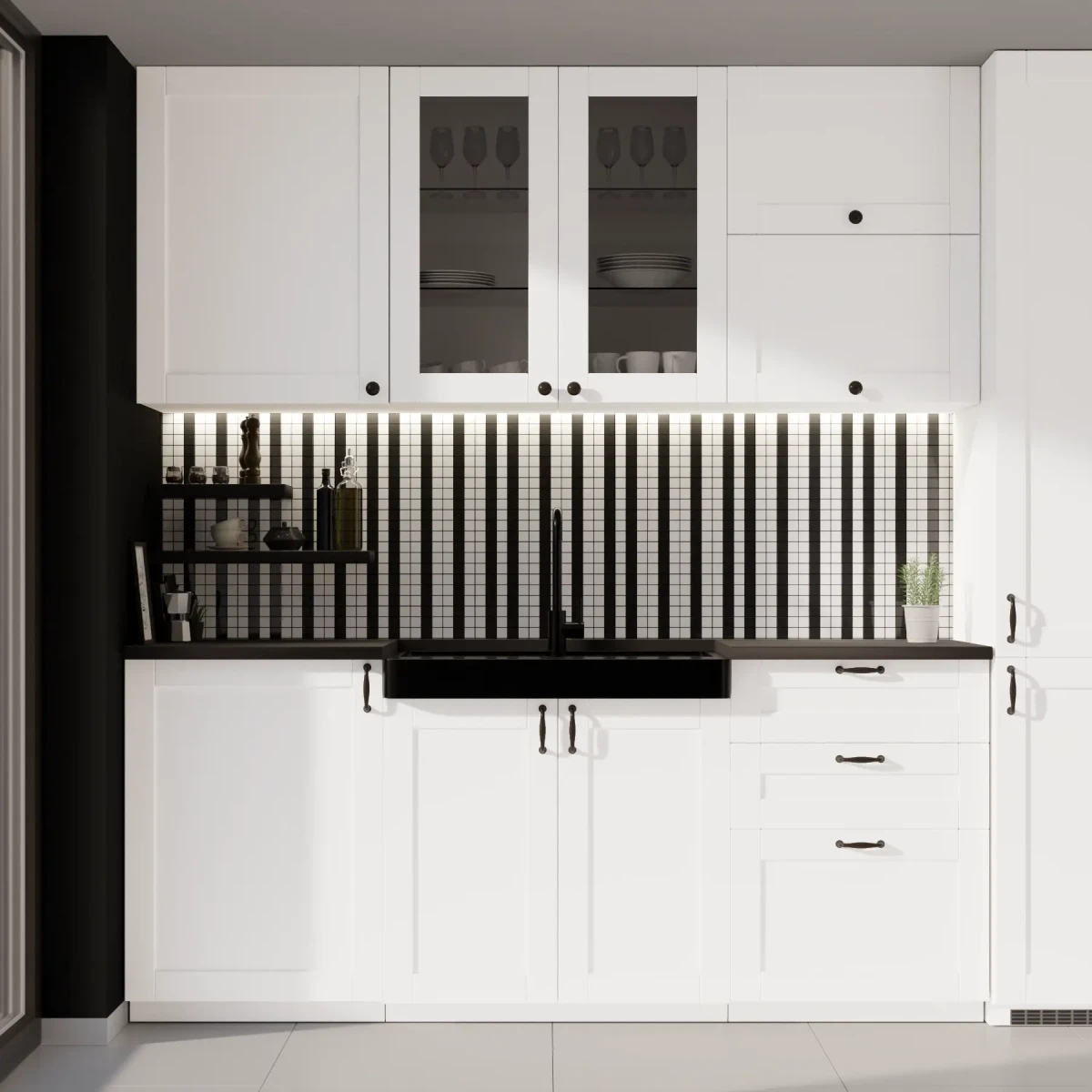 MOZAIKA CERAMICZNA Geometric® 8 CZARNA BIAŁA – dekoracyjne do wnętrz – Szklane Mozaiki