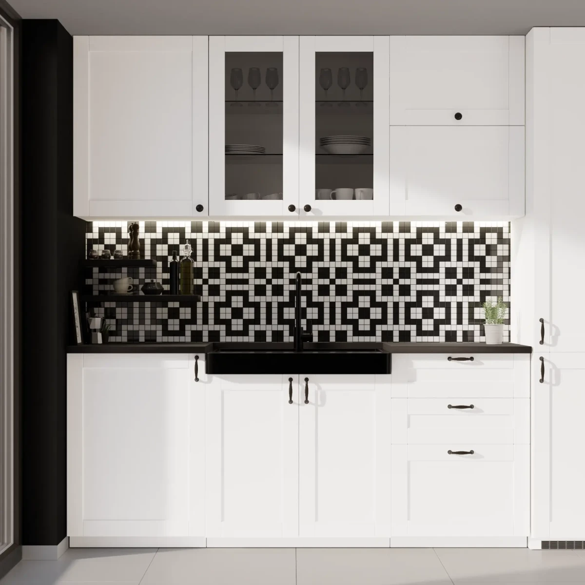 MOZAIKA CERAMICZNA Geometric® 12 CZARNA BIAŁA – dekoracyjne do wnętrz – Szklane Mozaiki