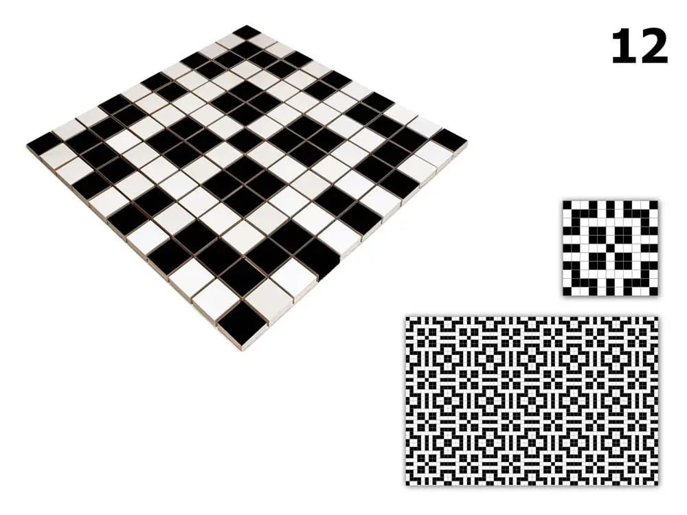 MOZAIKA CERAMICZNA Geometric® 12 CZARNA BIAŁA – dekoracyjne do wnętrz – Szklane Mozaiki