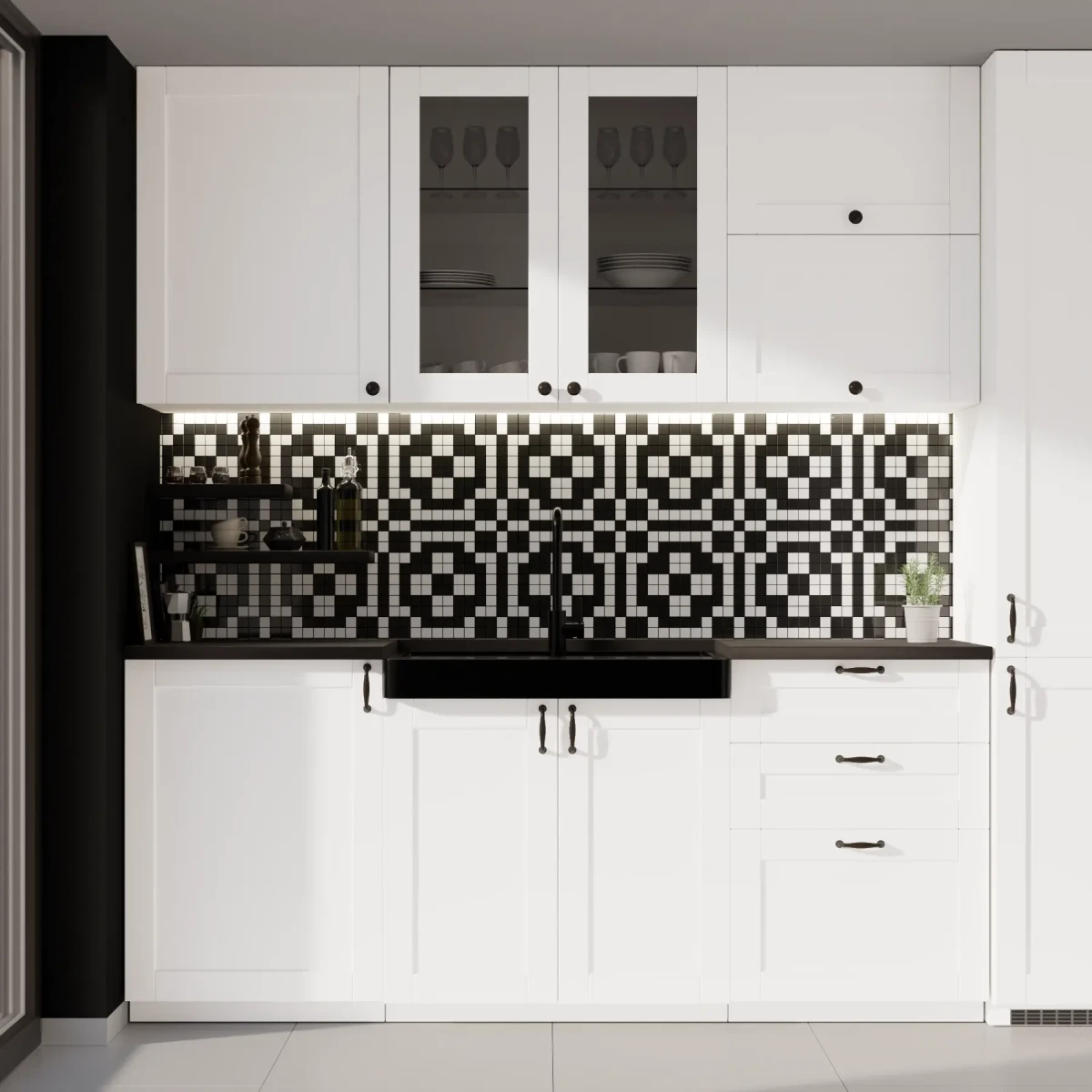 MOZAIKA CERAMICZNA Geometric® 13 CZARNA BIAŁA – dekoracyjne do wnętrz – Szklane Mozaiki