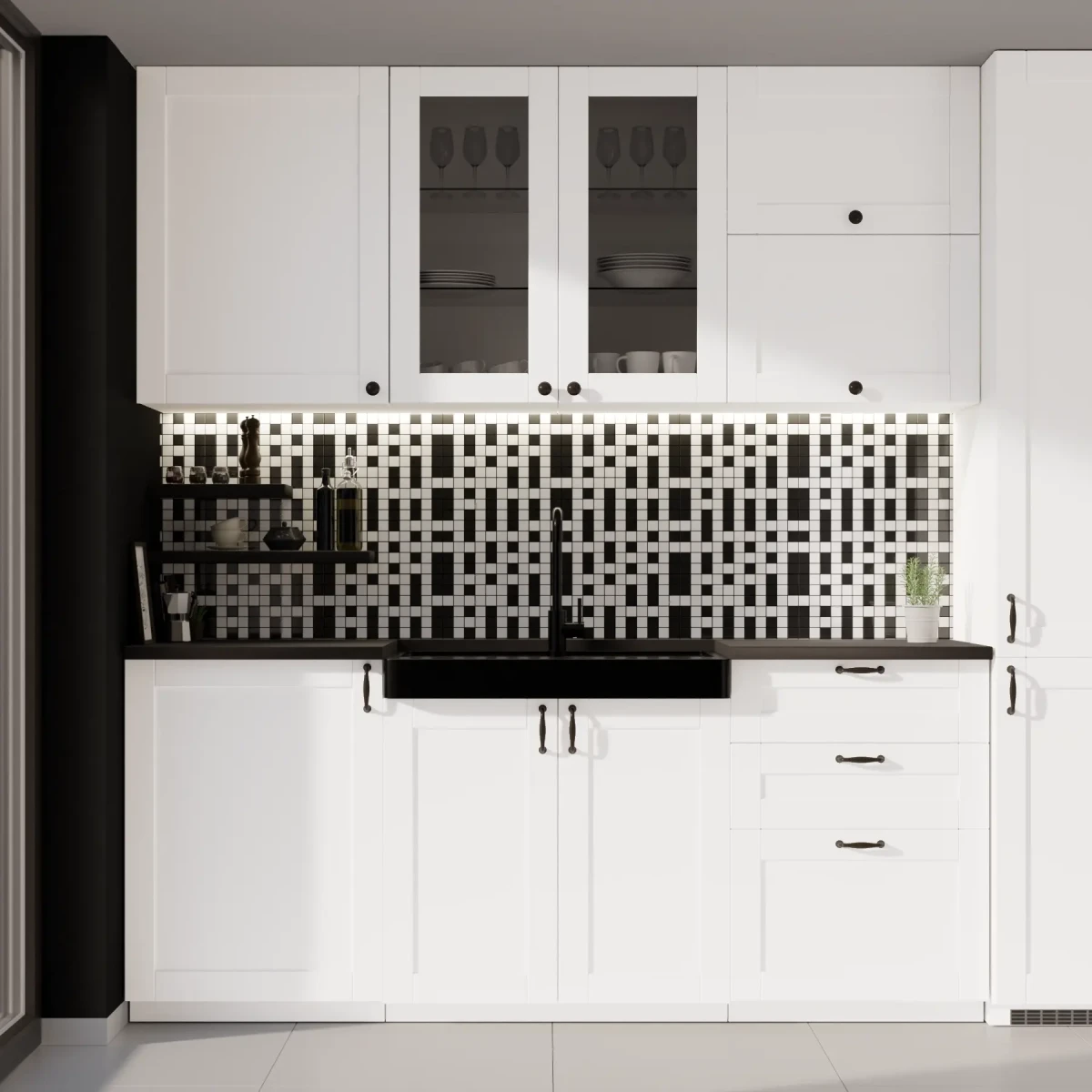 MOZAIKA CERAMICZNA Geometric® 15 CZARNA BIAŁA – dekoracyjne do wnętrz – Szklane Mozaiki