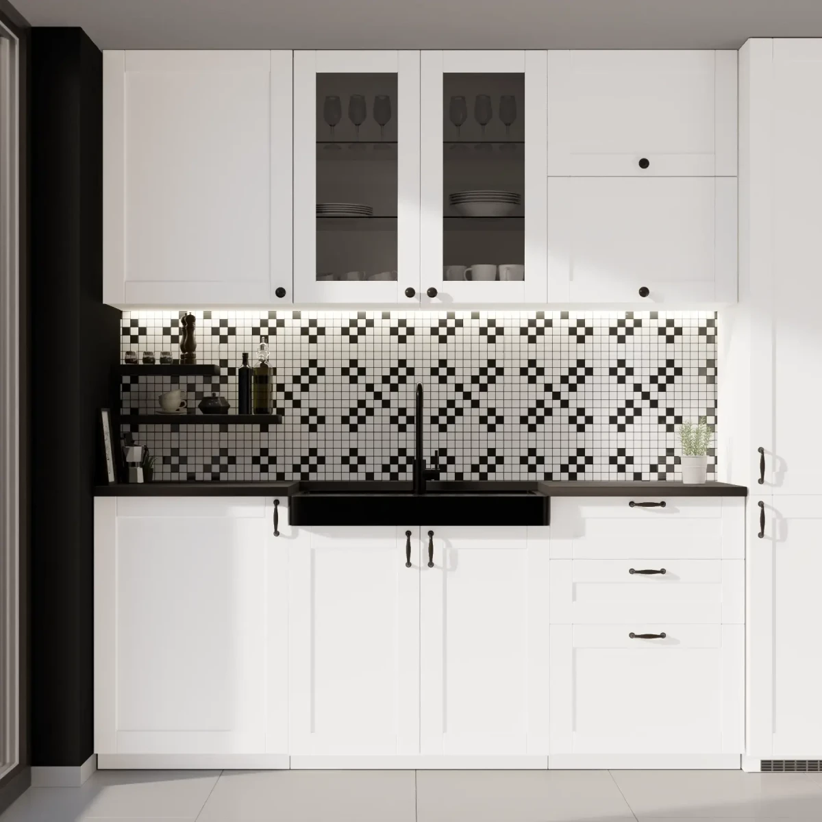 MOZAIKA CERAMICZNA Geometric® 18 CZARNA BIAŁA – dekoracyjne do wnętrz – Szklane Mozaiki