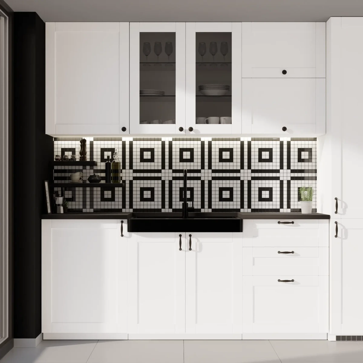 MOZAIKA CERAMICZNA Geometric® 19 CZARNA BIAŁA – dekoracyjne do wnętrz – Szklane Mozaiki