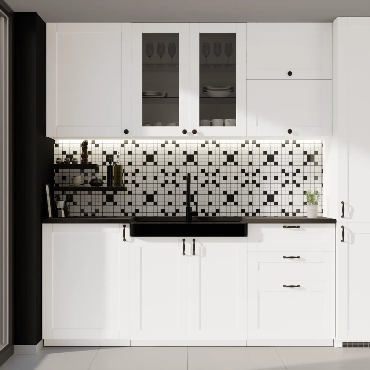 MOZAIKA CERAMICZNA Geometric® 20 CZARNA BIAŁA – dekoracyjne do wnętrz – Szklane Mozaiki
