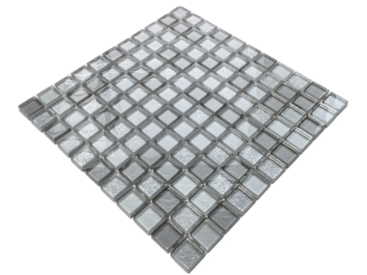 MOZAIKA SZKLANA SILVER MIX JASNA SREBRNA 30x30cm – dekoracyjne do wnętrz – Szklane Mozaiki