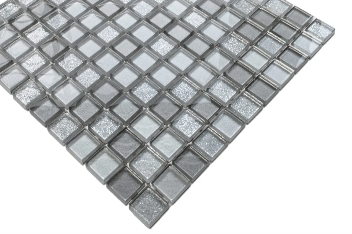 MOZAIKA SZKLANA SILVER MIX JASNA SREBRNA 30x30cm – dekoracyjne do wnętrz – Szklane Mozaiki