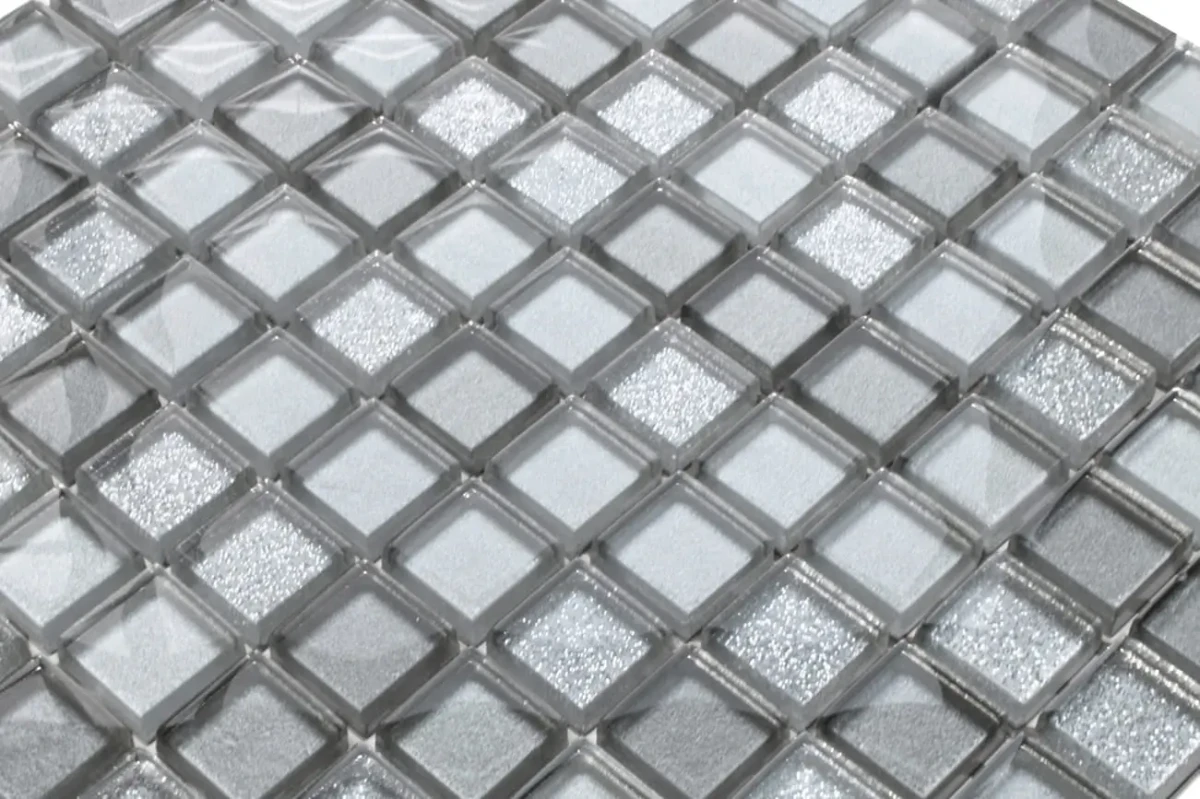 MOZAIKA SZKLANA SILVER MIX JASNA SREBRNA 30x30cm – dekoracyjne do wnętrz – Szklane Mozaiki