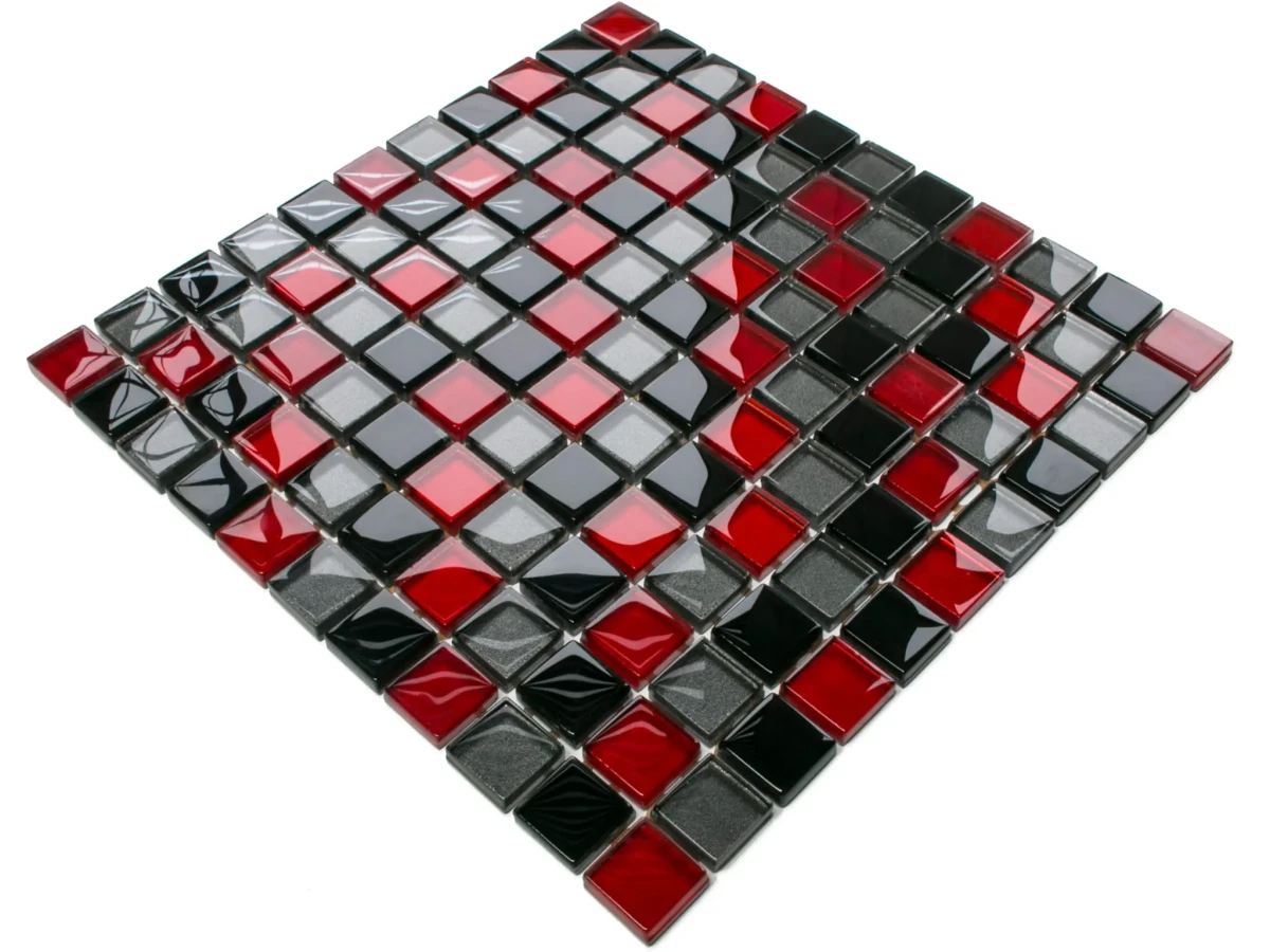 MOZAIKA SZKLANA KARMAZYN NERO GRAFIT MIX 30x30cm – dekoracyjne do wnętrz – Szklane Mozaiki