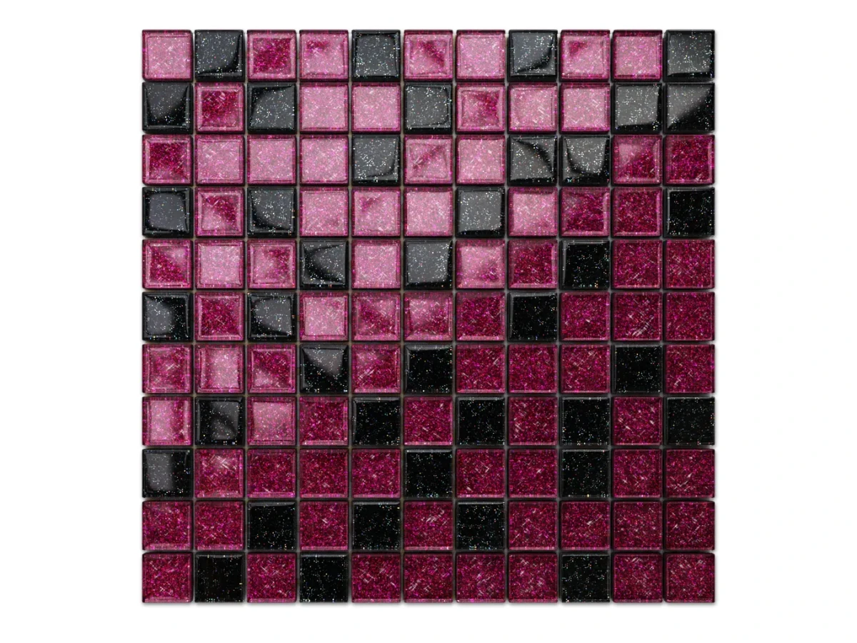 MOZAIKA SZKLANA NERO CZARNA LILA BROKAT 30x30 8mm – dekoracyjne do wnętrz – Szklane Mozaiki