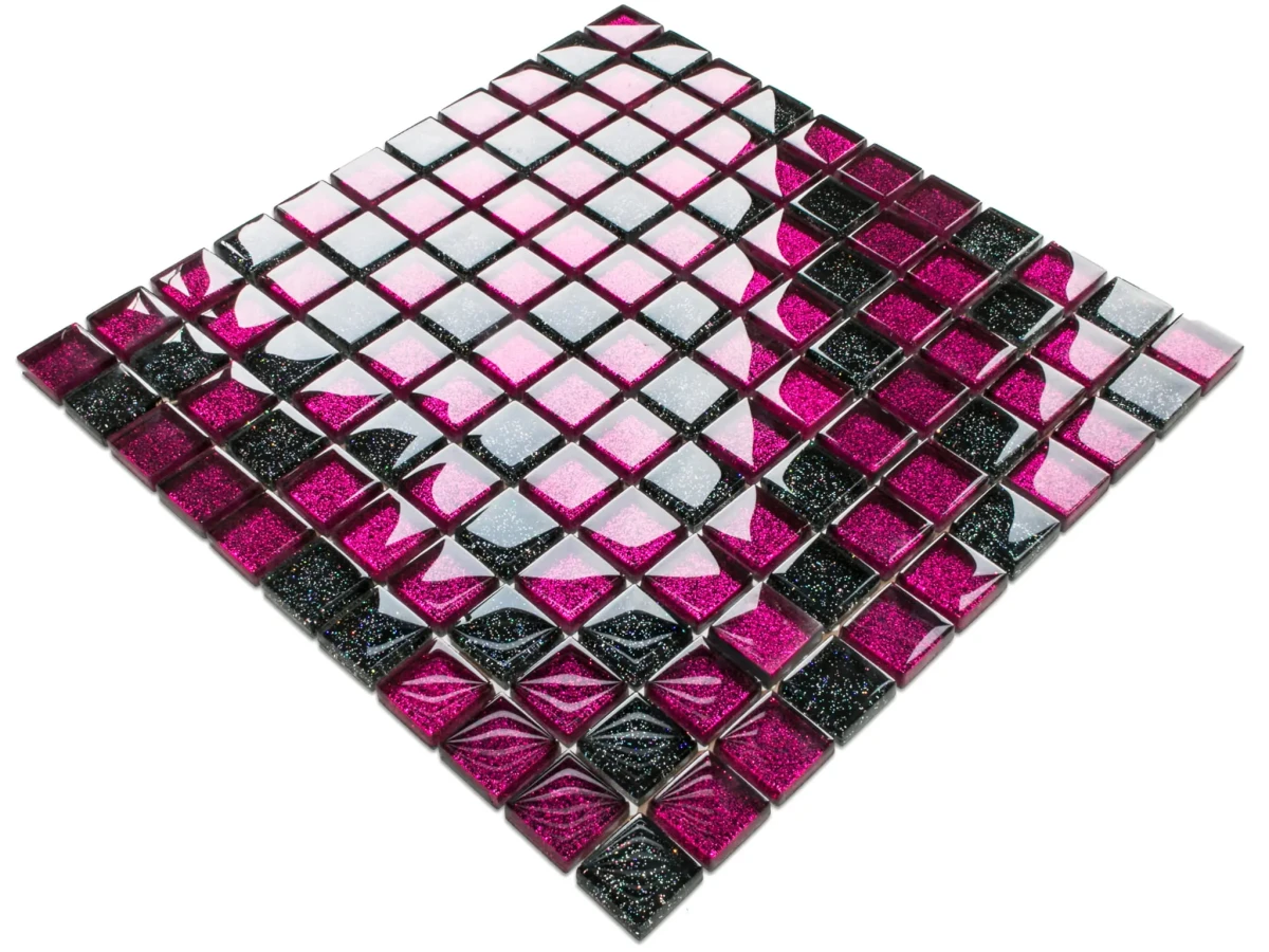MOZAIKA SZKLANA NERO CZARNA LILA BROKAT 30x30 8mm – dekoracyjne do wnętrz – Szklane Mozaiki