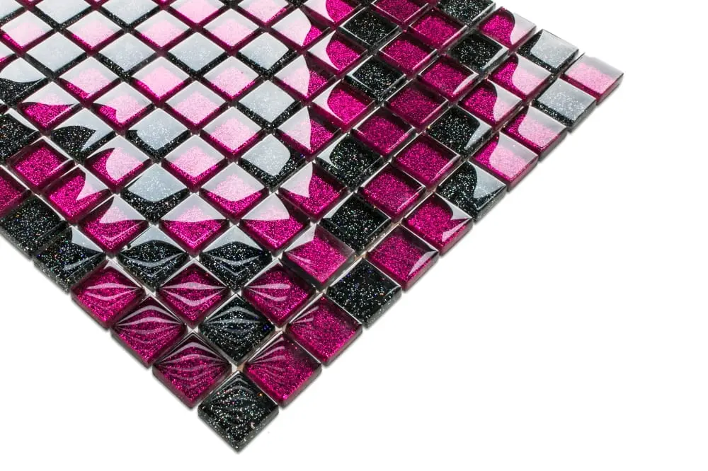 MOZAIKA SZKLANA NERO CZARNA LILA BROKAT 30x30 8mm – dekoracyjne do wnętrz – Szklane Mozaiki