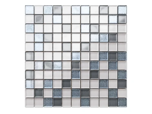 MOZAIKA SZKLANA BIAŁA PERŁA SILVER  BROKAT 30x30