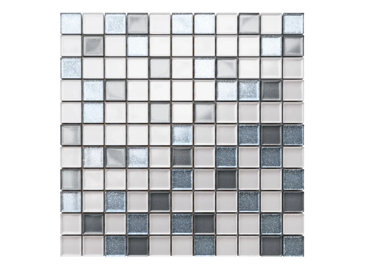 MOZAIKA SZKLANA BIAŁA PERŁA SILVER  BROKAT 30x30 – dekoracyjne do wnętrz – Szklane Mozaiki